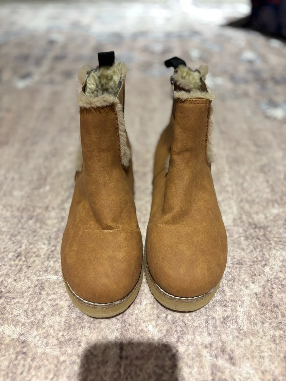 Womens Tan Faux-Shearling Chelsea Boots